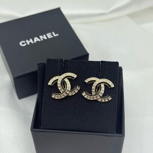 Chanel Large Gold CC Statement Earrings with Crystal Accents